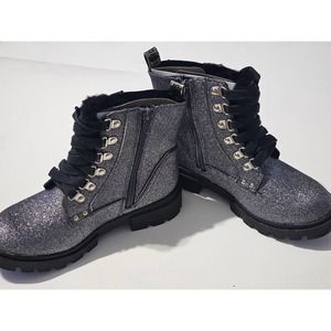 COPY - Justice Little Girl Black&Gray Lug Bottom Glitter High Ankle Boots  NWT